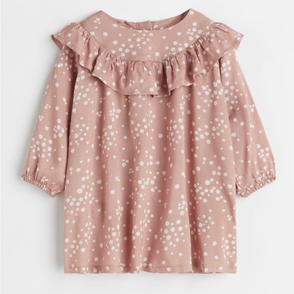 H&M Ruffle-trimmed Dress | Floral Dusty Rose